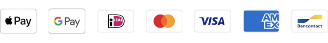 Betaalmethodes: Apple Pay, Google Pay, iDEAL, Mastercard, Visa, American Express, Bancontact